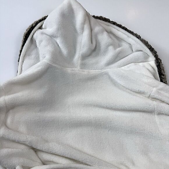 Vegan Pottery Barn Spa Comfy Faux Fur Wrap Around Tie Fleece Robe w Hood, Sz. L - Picture 9 of 11